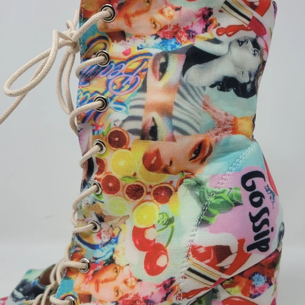 Chase + Chloe Emelia Graffiti Open Toe Lace Up Ankle Boot Heels